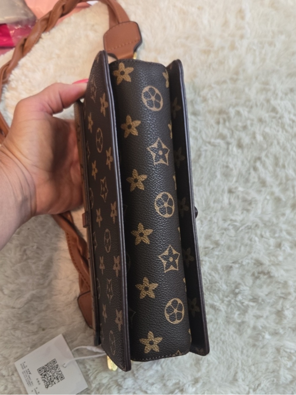 NWT Monogram Flap Crossbody Bag Braided Shoulder Strap Brown Two Tone - Picture 9 of 9